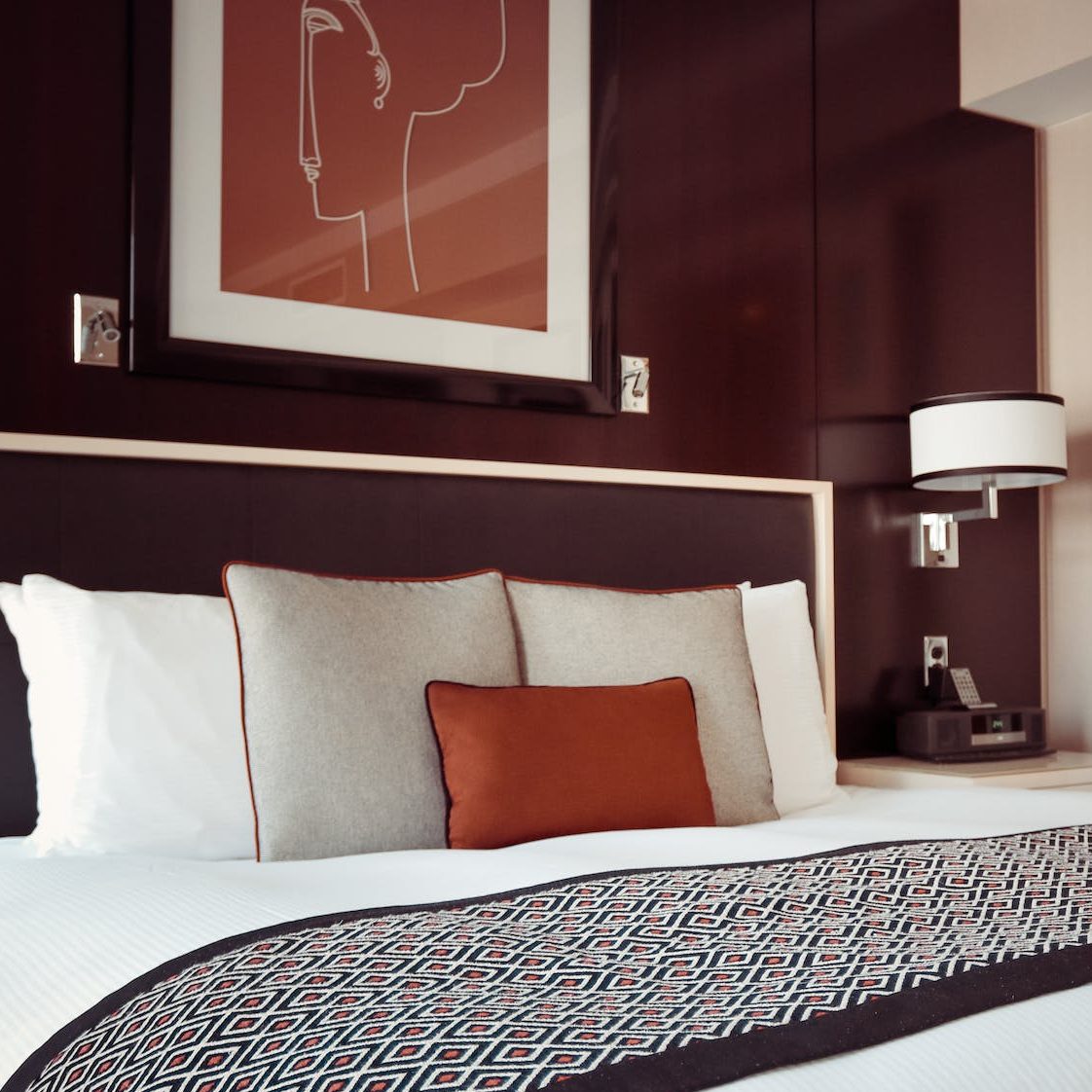 Black and Grey Bedspread on Bed and Pillow
